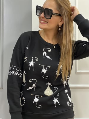 Siyah Kedi Baskılı Sweatshirt