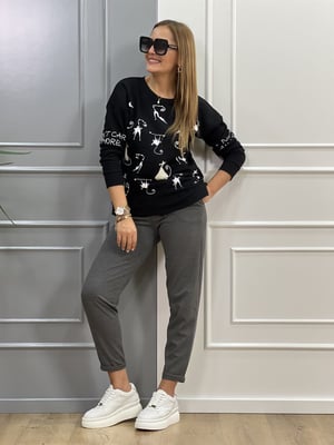Siyah Kedi Baskılı Sweatshirt