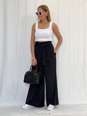 Siyah Kuşaklı Beli Lastikli Pantolon