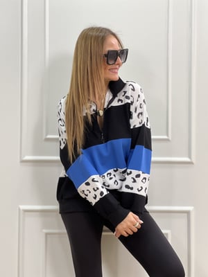 Siyah Mavi Polo Yaka Sweatshirt