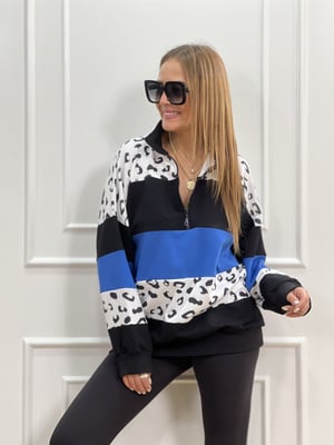 Siyah Mavi Polo Yaka Sweatshirt
