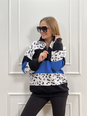 Siyah Mavi Polo Yaka Sweatshirt
