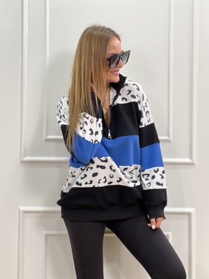 Siyah Mavi Polo Yaka Sweatshirt