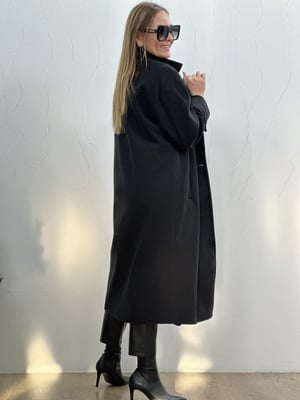 Siyah Oversize Kaşe Kaban