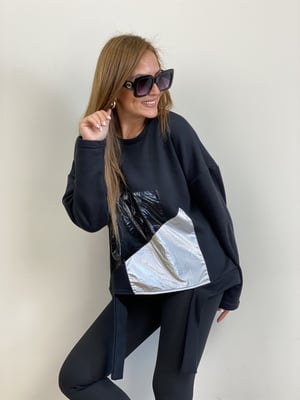 Siyah Paraşüt Detay Sweat