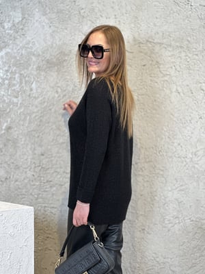 Siyah Simli Duble Kol Oversize Triko