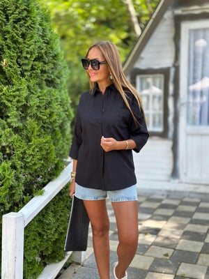 Siyah Truvakar Kol Keten Gömlek