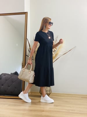 Siyah Volanlı Basic Elbise