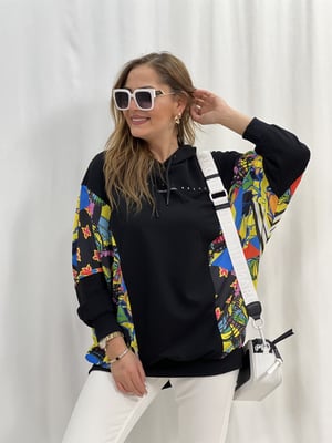 Siyah Yarasa Kol Baskılı Sweatshirt