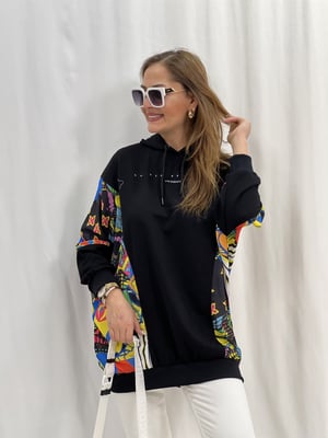 Siyah Yarasa Kol Baskılı Sweatshirt