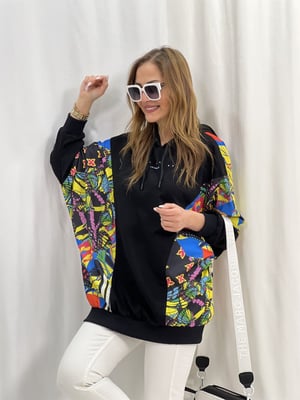 Siyah Yarasa Kol Baskılı Sweatshirt