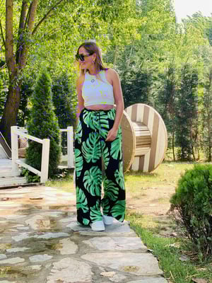 Siyah Yeşil Desenli Pantolon