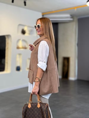Süet Degaje Yaka Taba Oversize Süveter