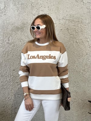 Taba Beyaz Çizgili Los Angeles Sweatshirt