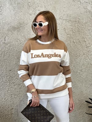 Taba Beyaz Çizgili Los Angeles Sweatshirt