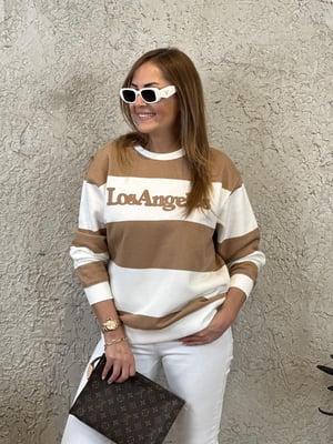 Taba Beyaz Çizgili Los Angeles Sweatshirt