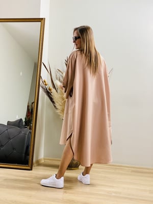 Taş Rengi Oversize Gömlek Elbise