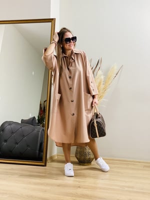 Taş Rengi Oversize Gömlek Elbise