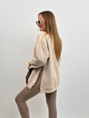 Taş Rengi Yırtmaçlı Oversize Sweatshirt