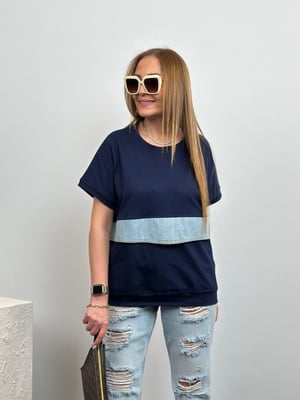 Tasarım Denim Detay Lacivert Bluz