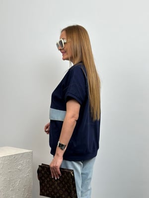 Tasarım Denim Detay Lacivert Bluz