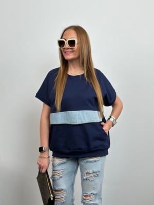 Tasarım Denim Detay Lacivert Bluz