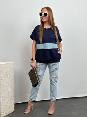 Tasarım Denim Detay Lacivert Bluz
