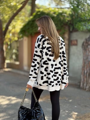 Tasarım Deri Detaylı Kırmızı Şeritli Leopar Ceket