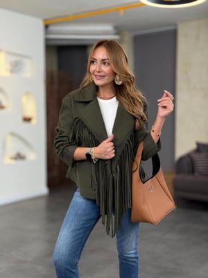 Tasarım Püsküllü Büyük Yaka Haki Kaşe Ceket