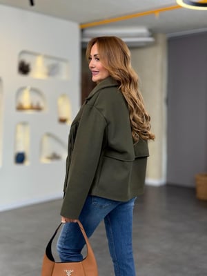 Tasarım Püsküllü Büyük Yaka Haki Kaşe Ceket