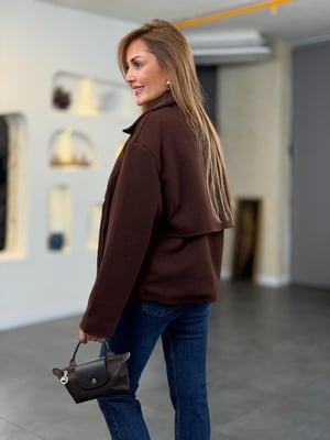 Tasarım Püsküllü Büyük Yaka Kahve Kaşe Ceket