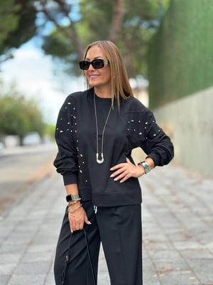 Taşlı Siyah Sweatshirt