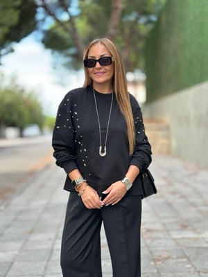 Taşlı Siyah Sweatshirt