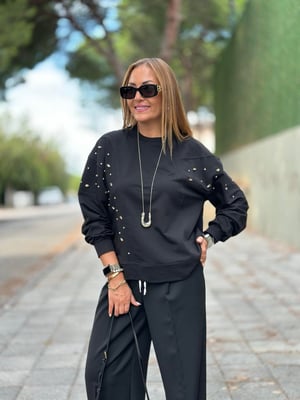 Taşlı Siyah Sweatshirt