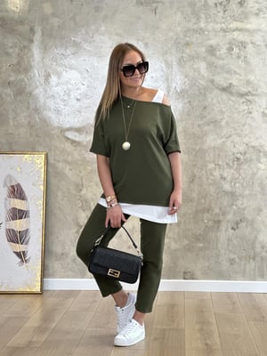 Tek Omuz Detay Haki İkili Takım