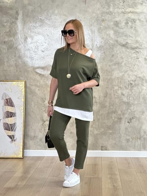 Tek Omuz Detay Haki İkili Takım