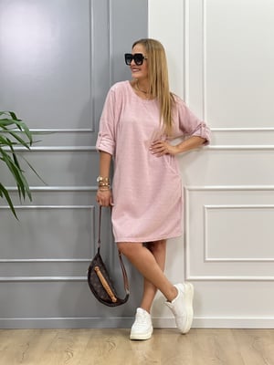 Toz Pembe Oversize Yumoş Elbise