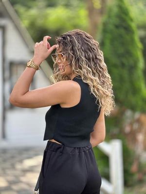 Triko Düğmeli Oversize Siyah Yelek