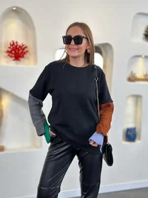 Triko Kol Siyah Oversize Sweatshirt