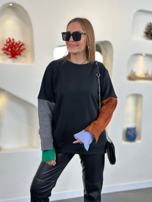 Triko Kol Siyah Oversize Sweatshirt