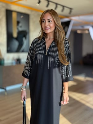 Truvakar Kol Taşlı Siyah Modal Elbise