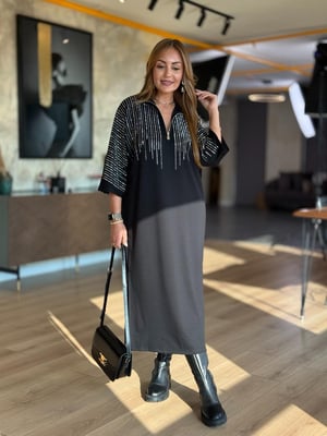 Truvakar Kol Taşlı Siyah Modal Elbise