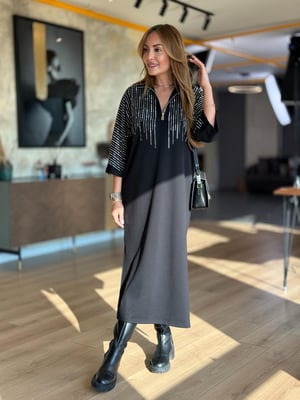 Truvakar Kol Taşlı Siyah Modal Elbise