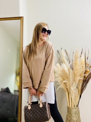 Tül Detaylı Taş Rengi Sweatshirt