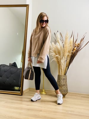 Tül Detaylı Taş Rengi Sweatshirt