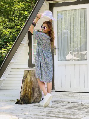 Turkuaz Çıtır Desen Oversize Elbise