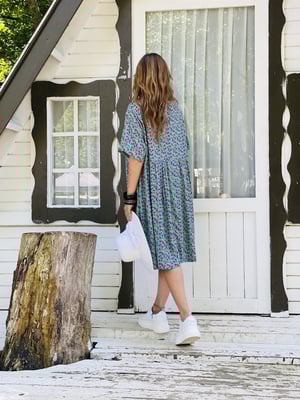Turkuaz Çıtır Desen Oversize Elbise