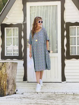 Turkuaz Çıtır Desen Oversize Elbise