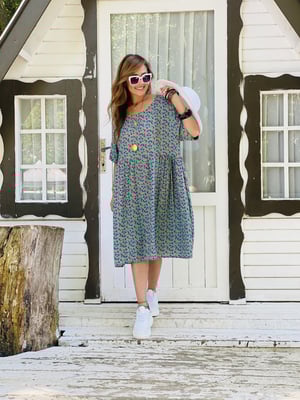 Turkuaz Çıtır Desen Oversize Elbise