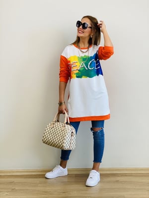 Turuncu Beyaz Boncuk Detaylı Sweat